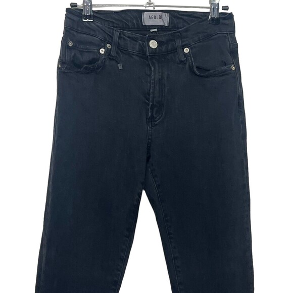 Agolde Toni Mid Rise Straight Jeans Feral Wash Black Distressed Women’s Size 25 - Picture 3 of 13